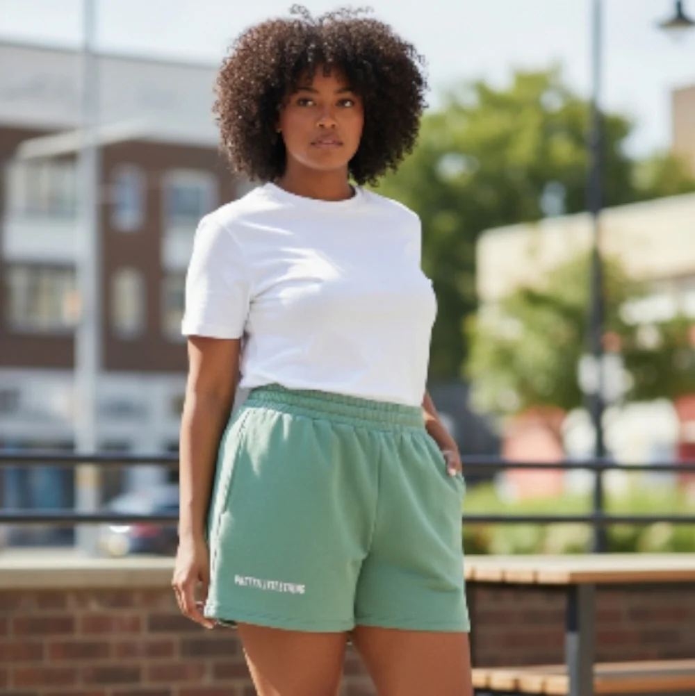 PRETTYLITTLETHING \ Women’s Plus Sage Green Printed‎ Pocket Sweat Shorts NWT